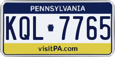PA license plate KQL7765