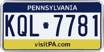 PA license plate KQL7781