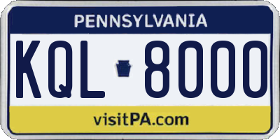 PA license plate KQL8000