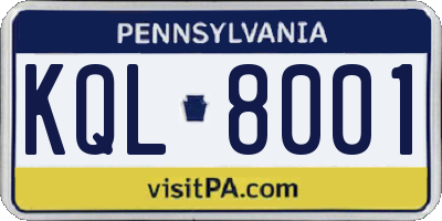 PA license plate KQL8001