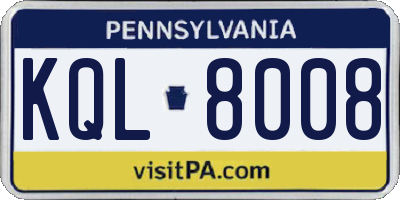 PA license plate KQL8008