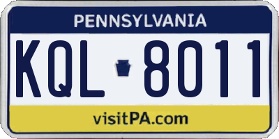 PA license plate KQL8011