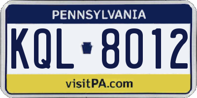 PA license plate KQL8012