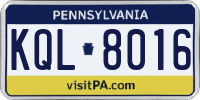 PA license plate KQL8016