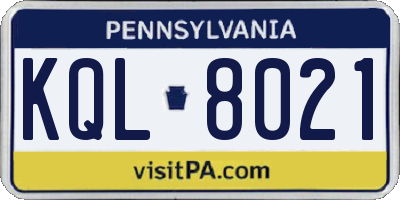 PA license plate KQL8021