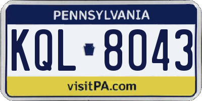 PA license plate KQL8043