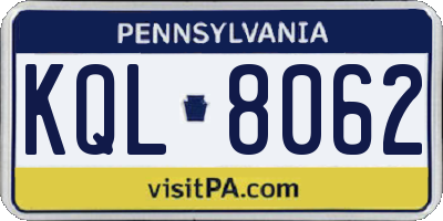 PA license plate KQL8062