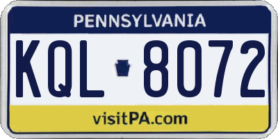 PA license plate KQL8072