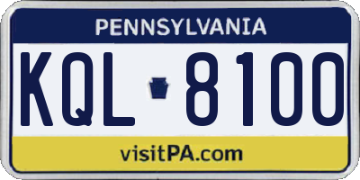 PA license plate KQL8100