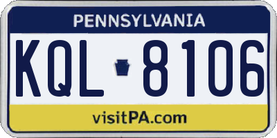 PA license plate KQL8106