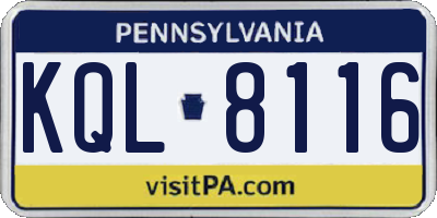 PA license plate KQL8116