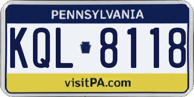 PA license plate KQL8118