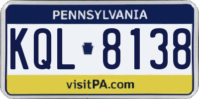 PA license plate KQL8138