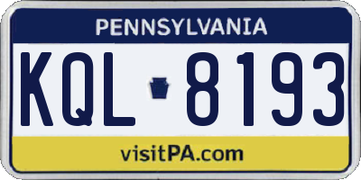 PA license plate KQL8193