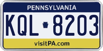 PA license plate KQL8203