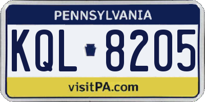 PA license plate KQL8205