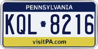 PA license plate KQL8216
