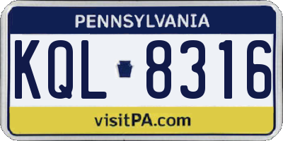 PA license plate KQL8316