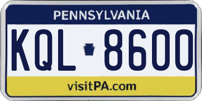 PA license plate KQL8600