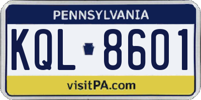 PA license plate KQL8601