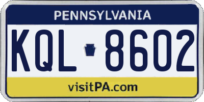 PA license plate KQL8602