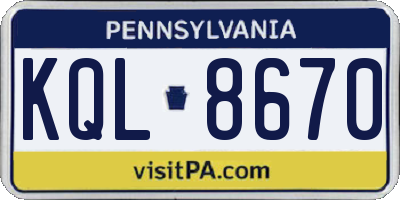 PA license plate KQL8670