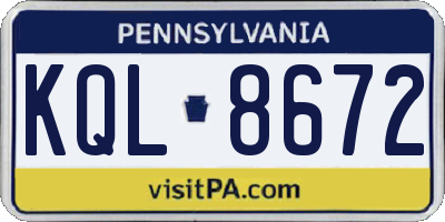 PA license plate KQL8672