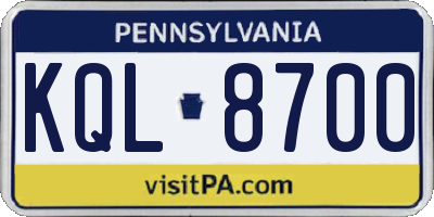PA license plate KQL8700