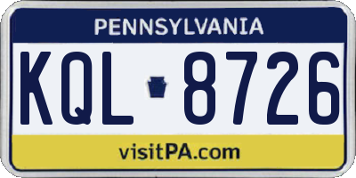 PA license plate KQL8726