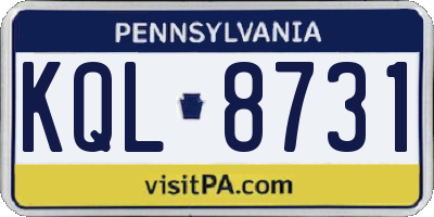 PA license plate KQL8731