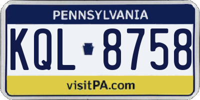PA license plate KQL8758