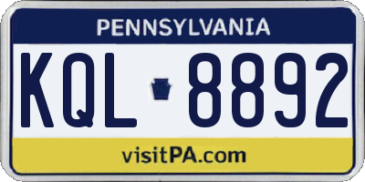 PA license plate KQL8892
