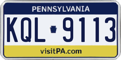 PA license plate KQL9113