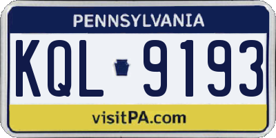 PA license plate KQL9193