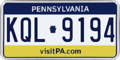 PA license plate KQL9194