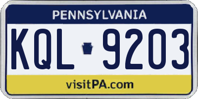 PA license plate KQL9203