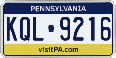 PA license plate KQL9216