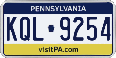 PA license plate KQL9254