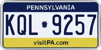 PA license plate KQL9257