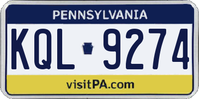 PA license plate KQL9274