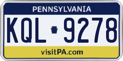 PA license plate KQL9278