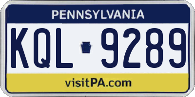 PA license plate KQL9289