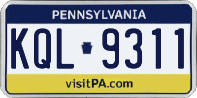 PA license plate KQL9311