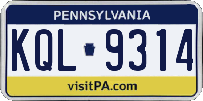 PA license plate KQL9314