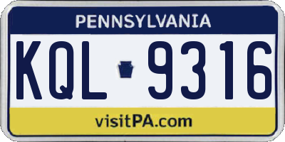 PA license plate KQL9316