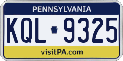 PA license plate KQL9325