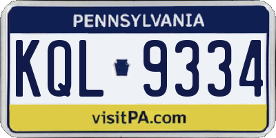PA license plate KQL9334