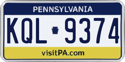 PA license plate KQL9374