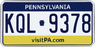 PA license plate KQL9378