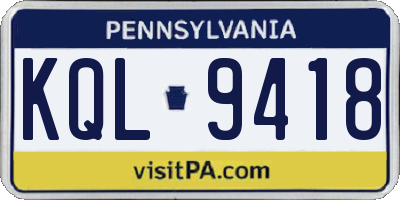 PA license plate KQL9418